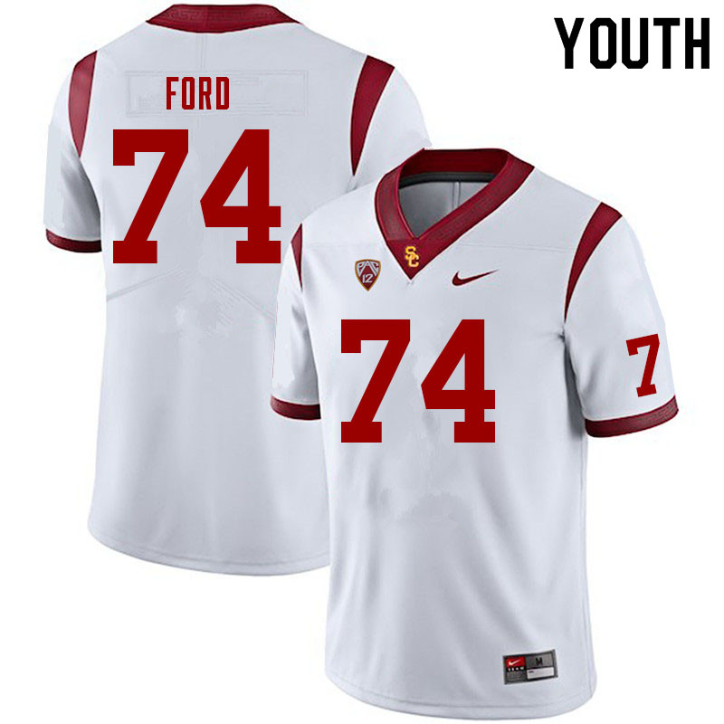 Youth #74 Courtland Ford USC Trojans College Football Jerseys Sale-White
